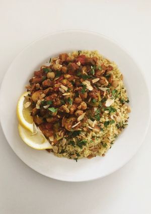 A picture of Moroccan Stew with Bulgur Wheat.