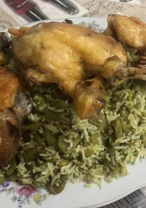 صورة لوصفة رز بالباقلاء مع الدجاج المقلي