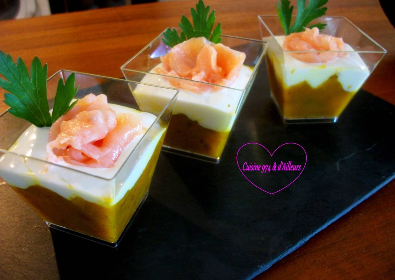 Verrine de Velouté de Potimarron au Cumin & au Saumon Fumé