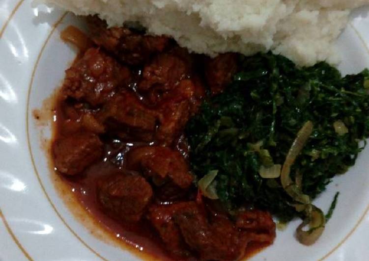 Meat Stew Spinach Served With Ugali Recipe By Chelimo Chel Cookpad