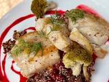 Mero a la plancha con ensalada de quinoa roja