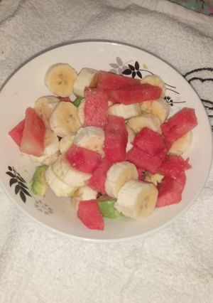 A picture of Fruits pudding#theme challange.