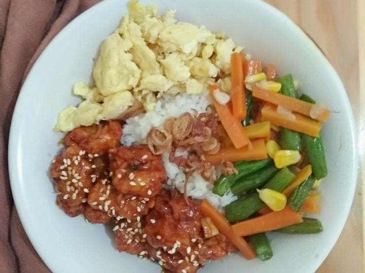 Bagaimana Menyiapkan Rice Bowl (Chicken pop, Scrambled Egg, Mix Vegetable) Anti Gagal