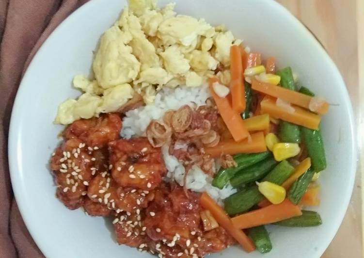 Bumbu mengolah Rice Bowl (Chicken pop, Scrambled Egg, Mix Vegetable), Lezat Sekali