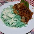 Pasta de morrón con salsa, con panceta!!!