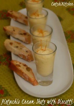 A picture of Pistachio Cream Shots with Biscotti.