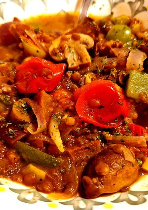 A picture of Seitan Mushroom Lentil Stew (Vegan).