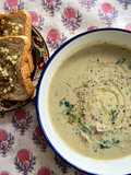 Straw Mushroom and Swiss Chard Soup with Garlic Bread