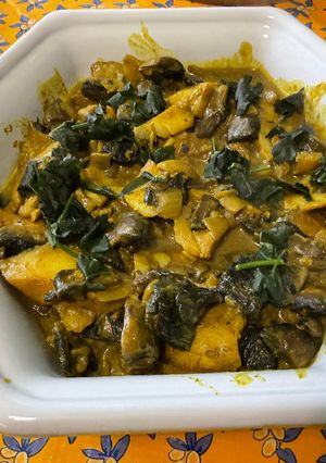 A picture of Cod with Mushrooms, Cilantro, and Turmeric.