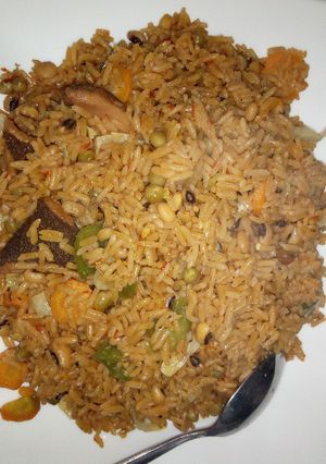 A picture of Rice and beans jollof.