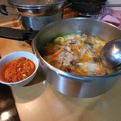 A picture of Chicken Soup using Pressure Cooker.