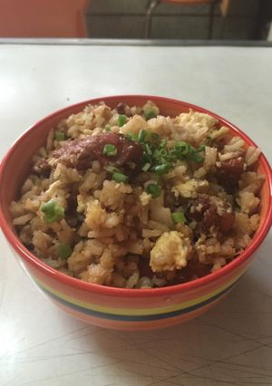 A picture of Pork teriyaki fried rice.