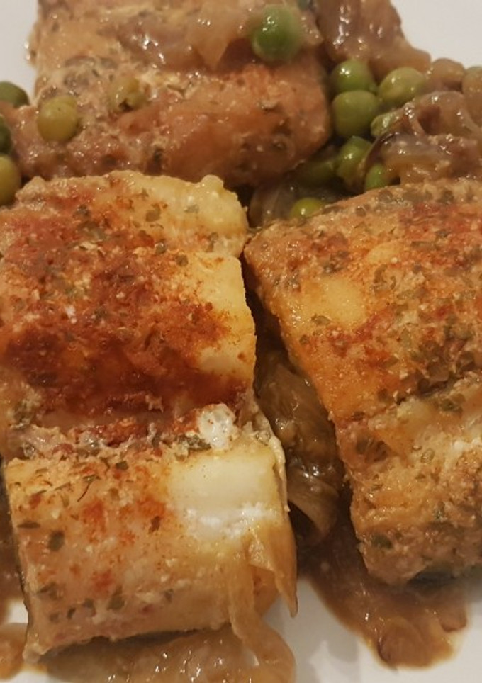 Una foto de Bacalao desalado con guisantes
