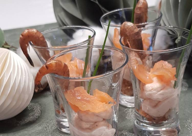 Le secret pour faire des recettes °verrines de mousse de saumon fumé et crevettes grises° Délicieux garanti