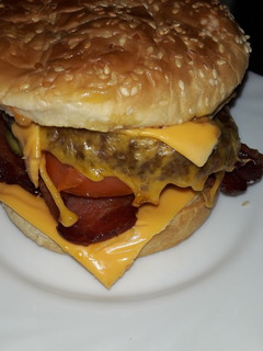 A picture of Bacon double cheese burger.
