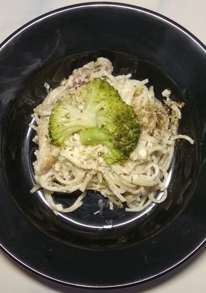 Foto resep Carbonara Spaghetti dengan Daging Asap, Jamur dan Brokoli