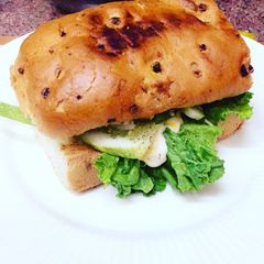 Subway style sandwich with raw mango slice A picture of Subway style sandwich with raw mango slice.