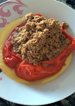 Una foto de Morrón relleno con soja