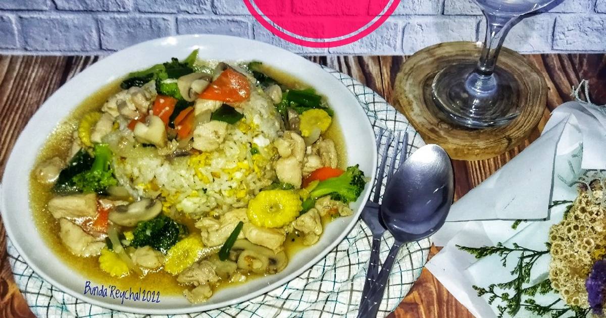 Resep 376 🍛 Nasi Siram Ayam Jamur Oleh Intan Zahra Al Arsyad Bunda