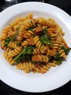 A picture of Spicy Smoked Chorizo and Kale Pasta.