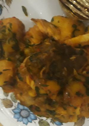 A picture of Sweet potatoes porriage with smoked fish and scent leaves.
