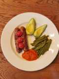 Kielbasa with asparagus and snap peas