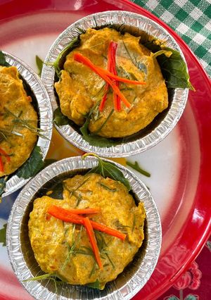 รูปของ ห่อหมกอกไก่พริกแกงคั่วปักษ์ใต้นึ่ง🌶️🧄🌿