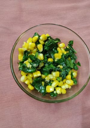 A picture of Stir fry Corn Spinach.