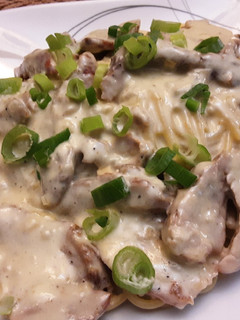 A picture of Tenderloin Pasta With Blue Cheese Sauce.