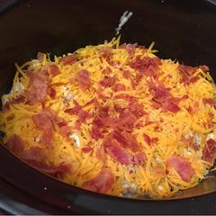 A picture of Crock pot bacon cheesy potato casserole recipe.