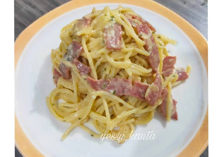 dari awal hingga akhir  Spaghetti Carbonara Smoked Beef Jadi, Sempurna