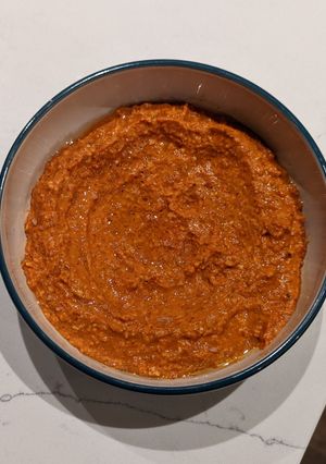 A picture of Easy romesco sauce (with roast peppers and sun-dried tomatoes).