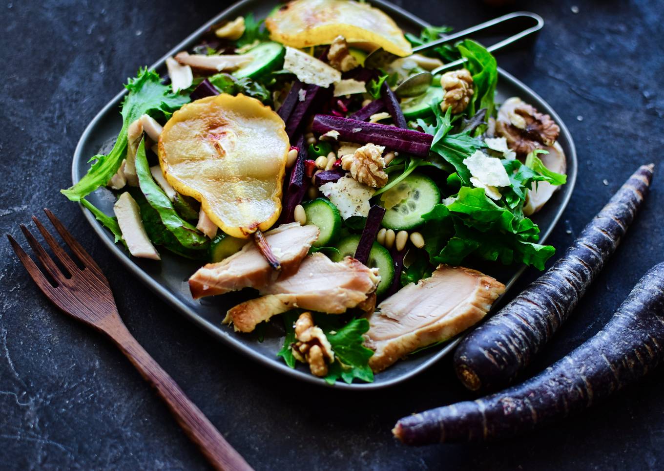 Grilled Pear and Smoked Chicken Salad