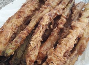 Una foto de Calçots en tempura