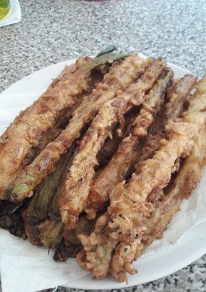 Una foto de Calçots en tempura