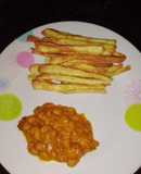 Fried sweet potatoes with beans porridge