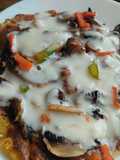 Pizza de champiñones y pimientos con masa de zanahoria y coliflor🍕🧀🍳🥕🍄‍🟫🫑