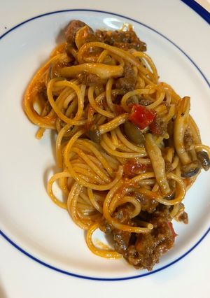 A picture of Spicy Tomato and Ground Beef Spaghetti.