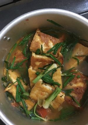 Hình của món Đậu phụ sốt cà chua hành tam.