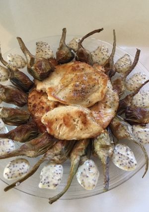 Una foto de Alcachofas en chuletitas y pechuga de pollo