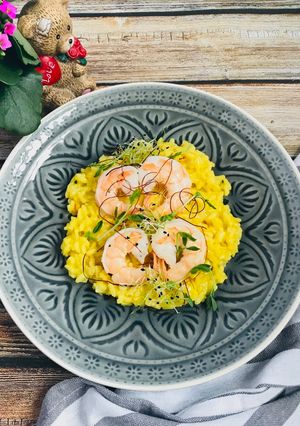 Sáfrányos risotto chilis garnélával recept fotója