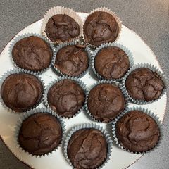 Protein pear chocolate muffins A picture of Protein pear chocolate muffins.