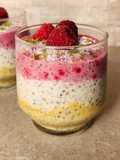 🌈Chía pudding con avena trasnochada tres colores 🌈 Frambuesa, mango y coco 🌈