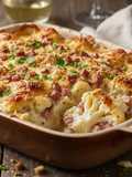 Coliflor con bechamel y jamón de pavo al horno
