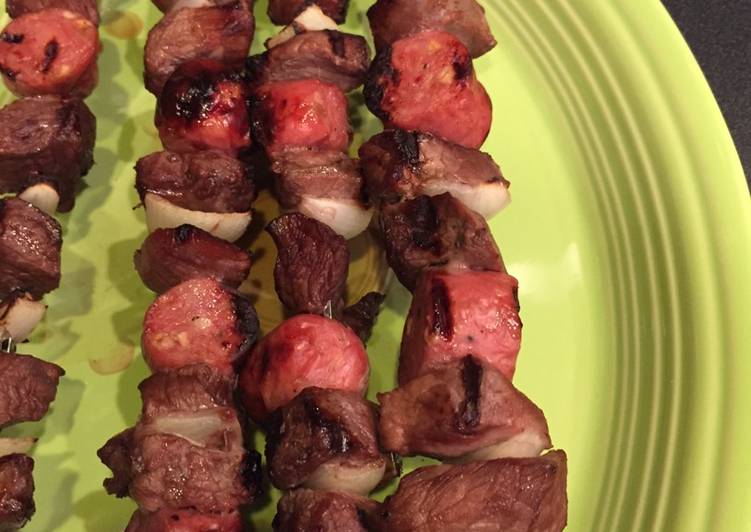 Steps to Prepare Any-night-of-the-week Steak and sausage kabobs