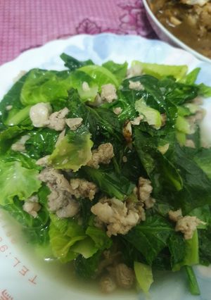 Hình của món Cải xanh xào thịt heo băm.