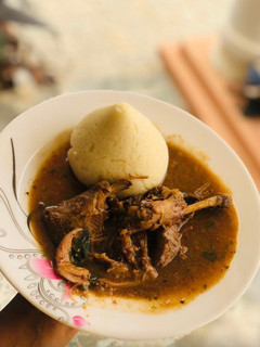 A picture of Tuwon semo with ogbono soup.