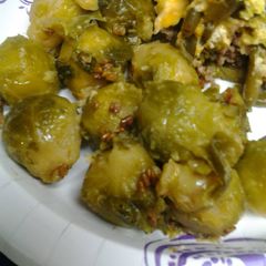 A picture of Brussel sprouts and fenugreek in butter.