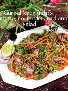 A picture of Tomato, coriander, red onion salad 🥗.