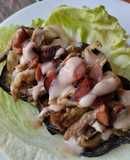 Wrap de berenjena🍆, salchicha🍖y carne de cerdo🥓en salsa de miel y ajo🌯🌮🧄